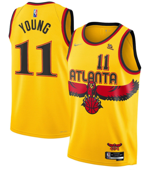 Men's Atlanta Hawks #11 Trae Young 2021/22 Yellow 75th Anniversary City Edition Stitched Jersey Men's Atlanta Hawks #11 Trae Young 2021/22 Yellow 75th Anniversary City Edition Stitched Jersey
